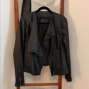 Blank NYC Women’s Black Leather Moto Biker Zip Up Adjustable Jacket Size Large